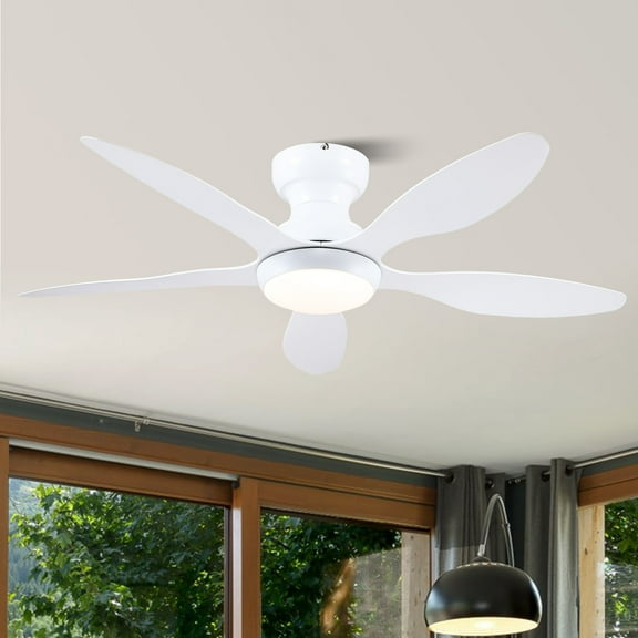 PHORUS 46'' Modern Low Profile Ceiling Fan with Light, Remote & App Control, Quiet DC Motor, Reversible, Dimmable LED,Flush Mount for Bedroom, Kitchen, Indoor/Outdoor Patio, White