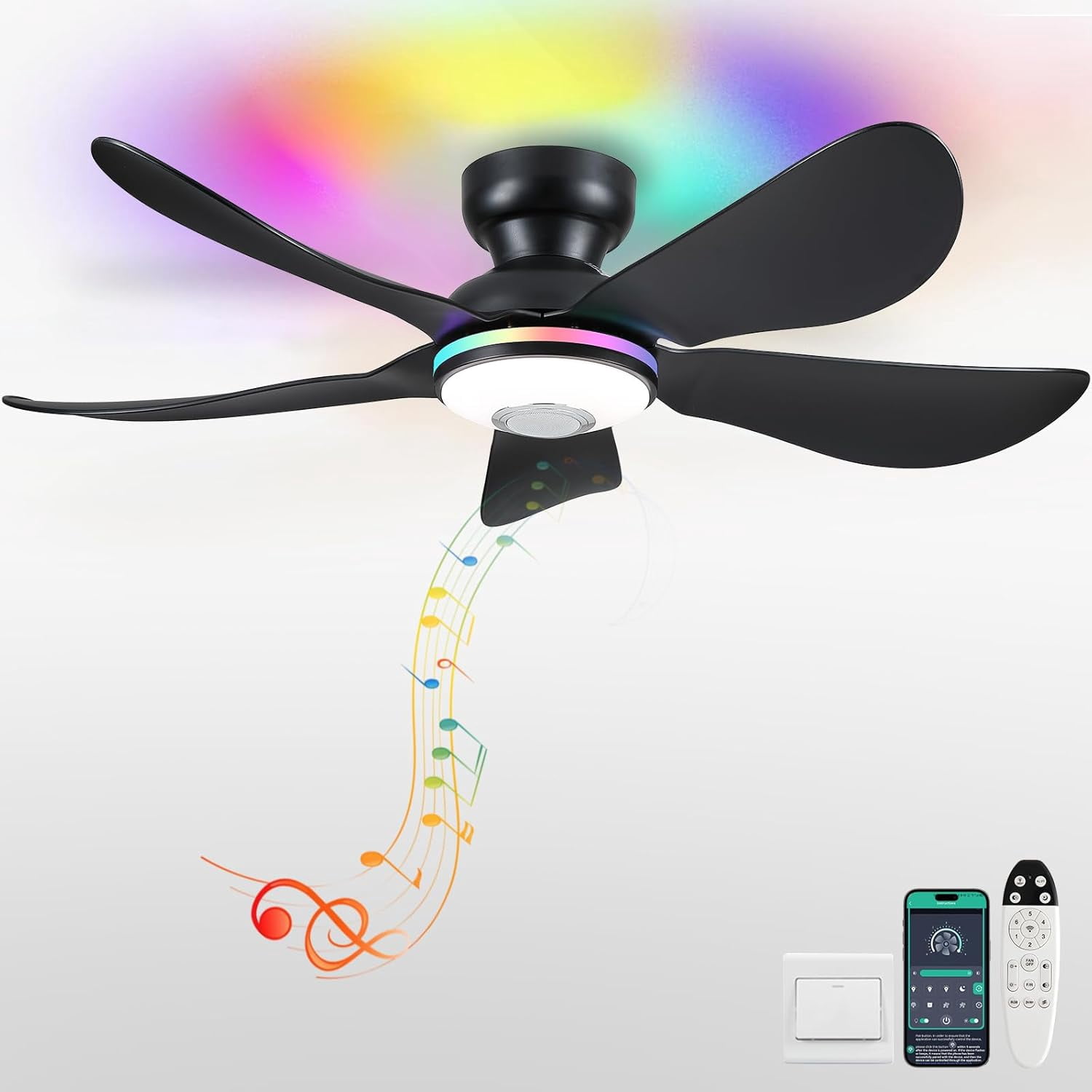 PHORUS 46in Ceiling Fan with Lights Modern Fan Light with Remote RGB ...