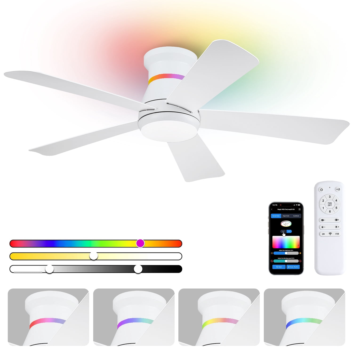 PHORUS 46in Ceiling Fan with Lights Modern Fan Light with Remote RGB ...