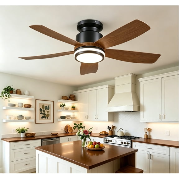 PHORUS 41in Ceiling Fan with Lights Modern Fan Light with Remote RGB LED 5 Blade Brown for Bedroom Living Room