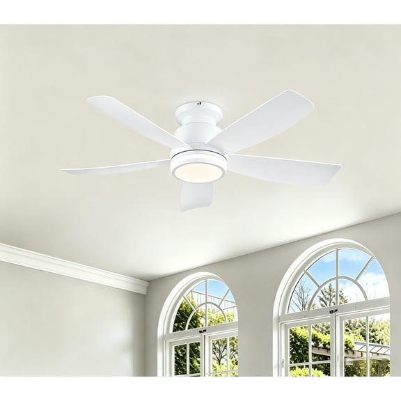 PHORUS 41in Ceiling Fan with Lights Modern Fan Light with Remote RGB LED 5 Blade White for Bedroom Living Room