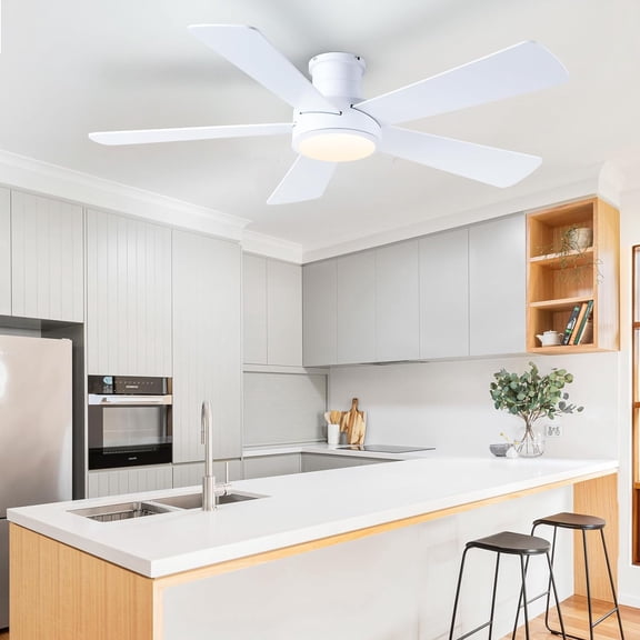 PHORUS 52" Modern Low Profile Ceiling Fan with Light, Remote & APP Control, Reversible Flush Mount Fan, 6-Speed for Patio, Kitchen, Bedroom – White