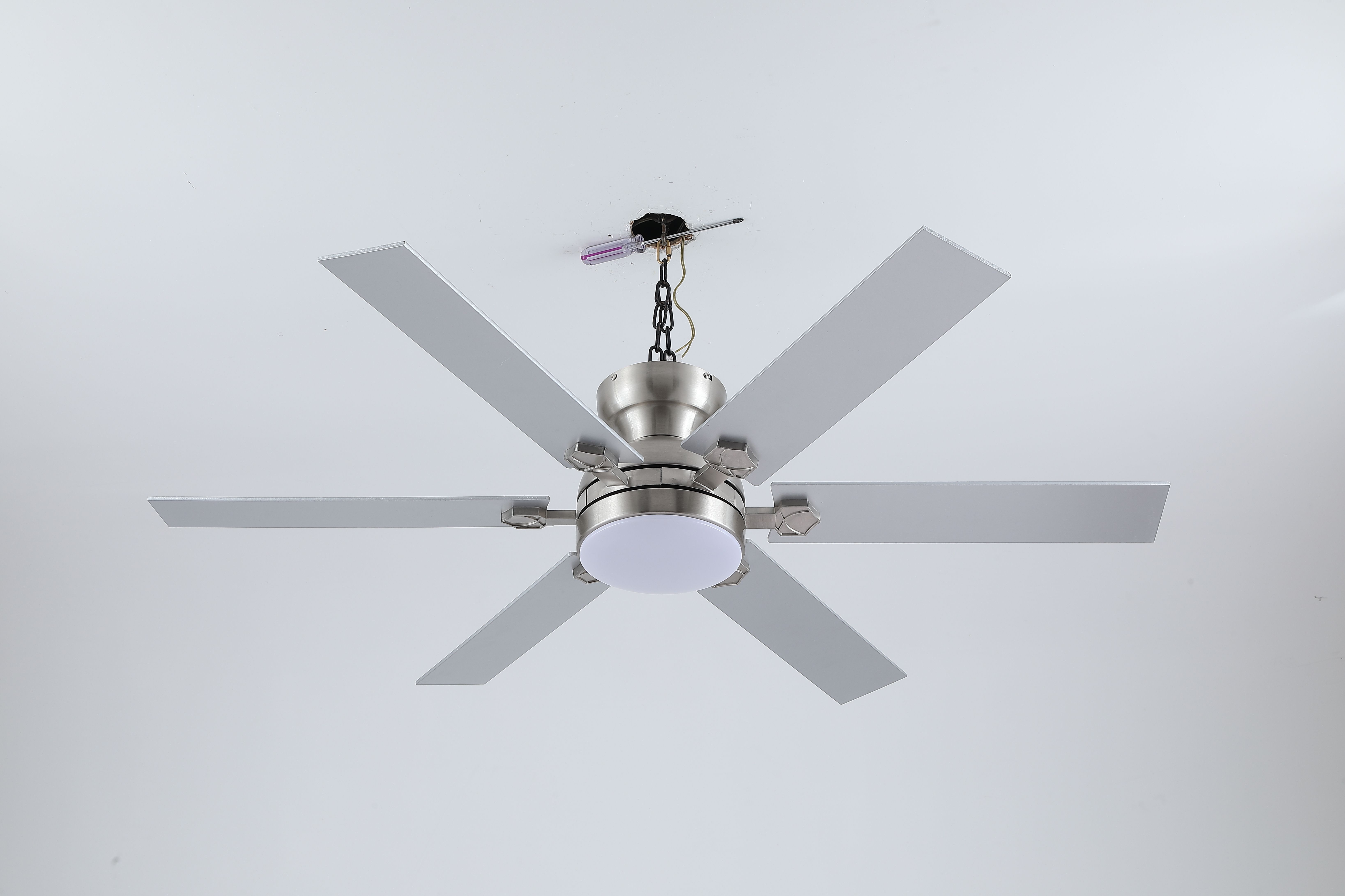 PHORUS 52 in. Sand Nickel Flush Mount Ceiling Fan with Light, 6-Blade Remote-Controlled Fan