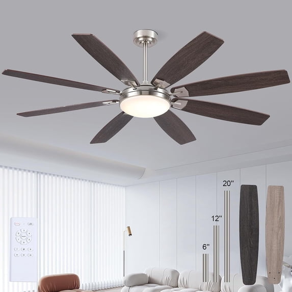 PHORUS 66'' Black Large Ceiling Fan with Light, Remote Control, Reversible Noiseless DC Motor, 3 CCT, 6 Speeds,Modern Fan for Living Room, Patio & Farmhouse
