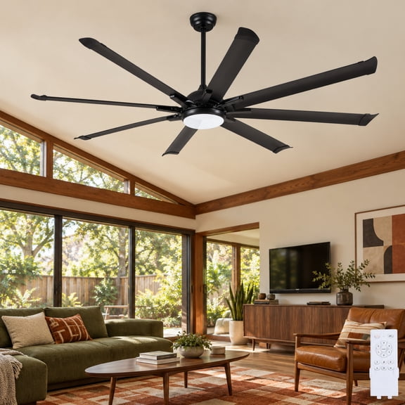 PHORUS 72 in. Black Ceiling Fan, 8-Blade Downrod Fan for Large Rooms