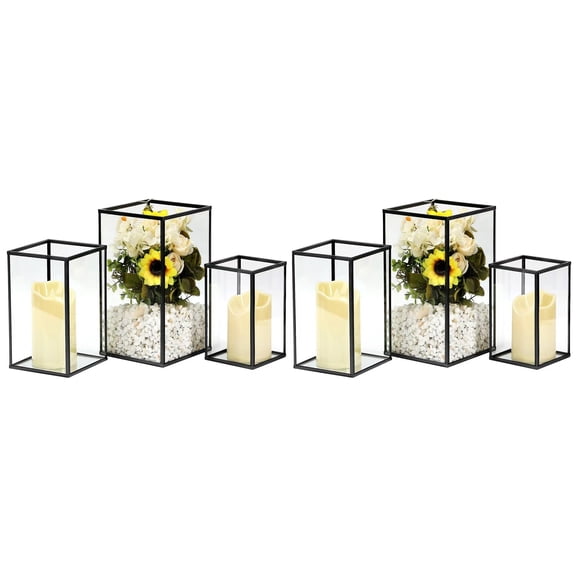 PHOSPHOR Hurricane Glass Candle Holder Set of 6 Pieces Black Hurricane Candleholders for Wedding Party Holiday Birthday Home Decor Lanter Y101