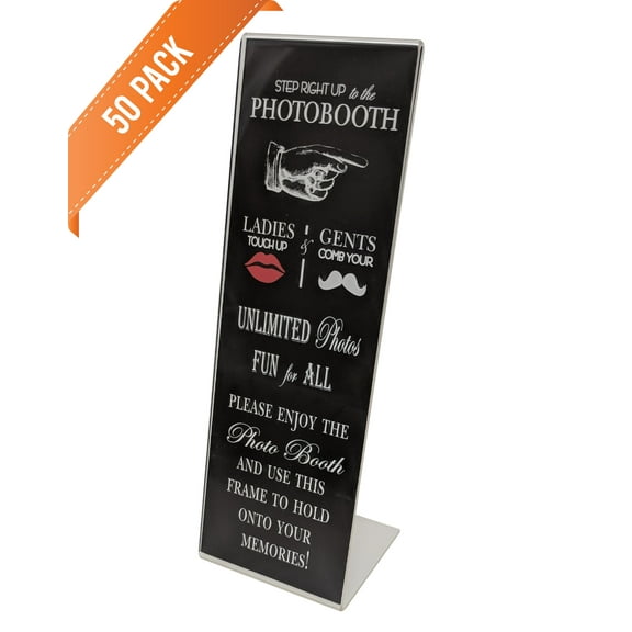 PHOTO BOOTH NOOK 2x6 Slanted Acrylic Photo Booth Frame with Black "Step Up" Inserts. Set of 50