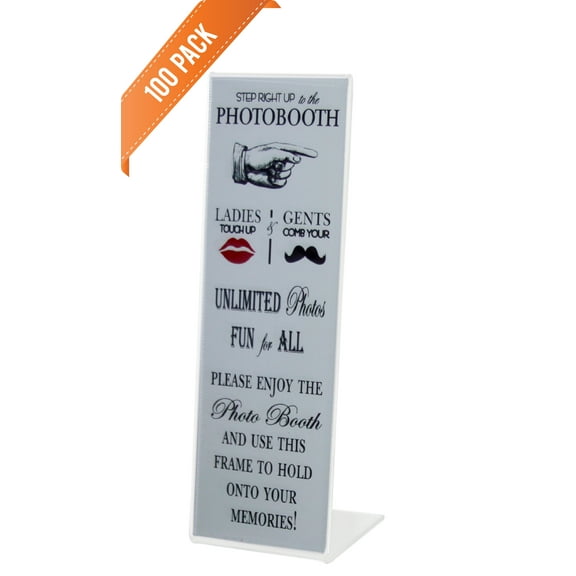 PHOTO BOOTH NOOK 2x6 Slanted Acrylic Photo Booth Frame with White "Step Up" Inserts, Set of 100