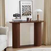 PHOYAL 42.51" Long Walnut Console Table with Vertical Stripe, Oval Fluted Sofa Table with Curved Edge Design for Entryway Hallway Living Room
