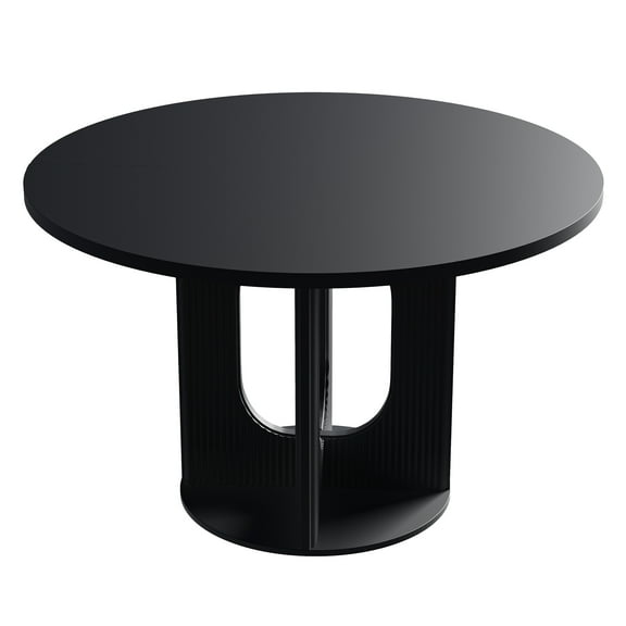 PHOYAL 47 inch Round Dining Table, Circle Kitchen Table for 4-6, Large Wood Dinner Table, Wooden Fluted Pedestal Dinning Table for Dining Room, Mid Century Modern Style, Black