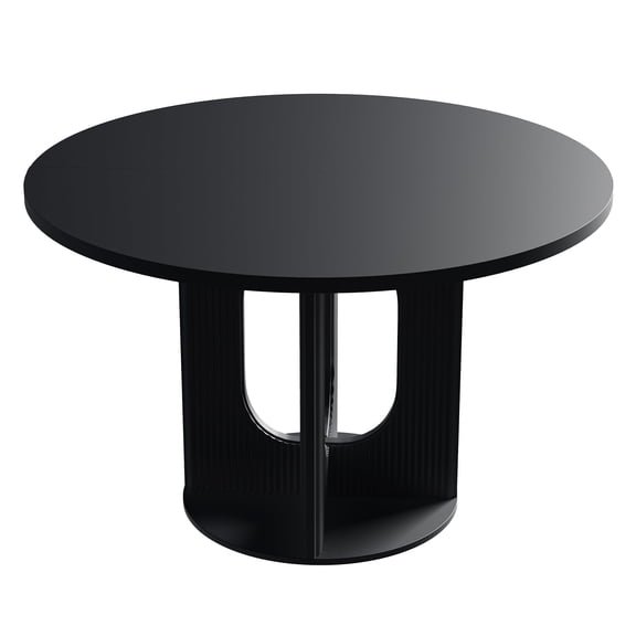 PHOYAL 47 inch Round Dining Table, Circle Kitchen Table for 4-6, Large Wood Dinner Table, Wooden Fluted Pedestal Dinning Table for Dining Room, Mid Century Modern Style, Black