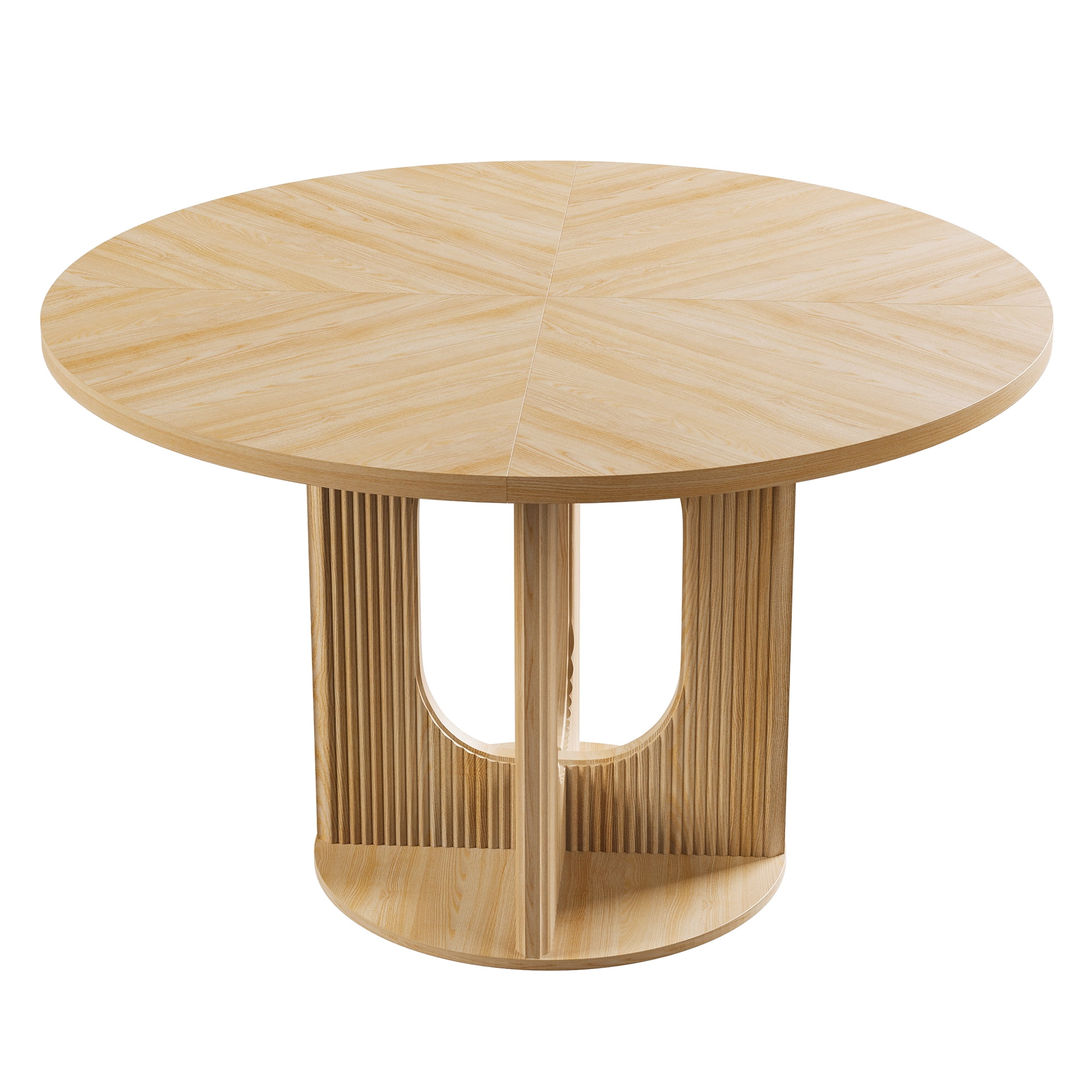 PHOYAL 47 inch Round Dining Table, Circle Kitchen Table for 4-6, Large Wood Dinner Table, Wooden Fluted Pedestal Dinning Table for Dining Room, Mid Century Modern Style, Natural
