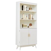 PHOYAL 68 Tall Fluted Kitchen Pantry Storage Cabinet, Large Storage Cabinet with 3 Adjustable Shelves and 2 Doors, Freestanding Cupboard Buffet for Kitchen, Dining Room, White
