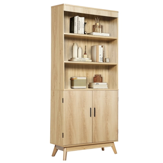 PHOYAL 68" Tall Wave Kitchen Pantry Storage Cabinet, Large Storage Cabinet with 3 Adjustable Shelves and 2 Doors, Freestanding Cupboard Buffet for Kitchen, Dining Room, Beige