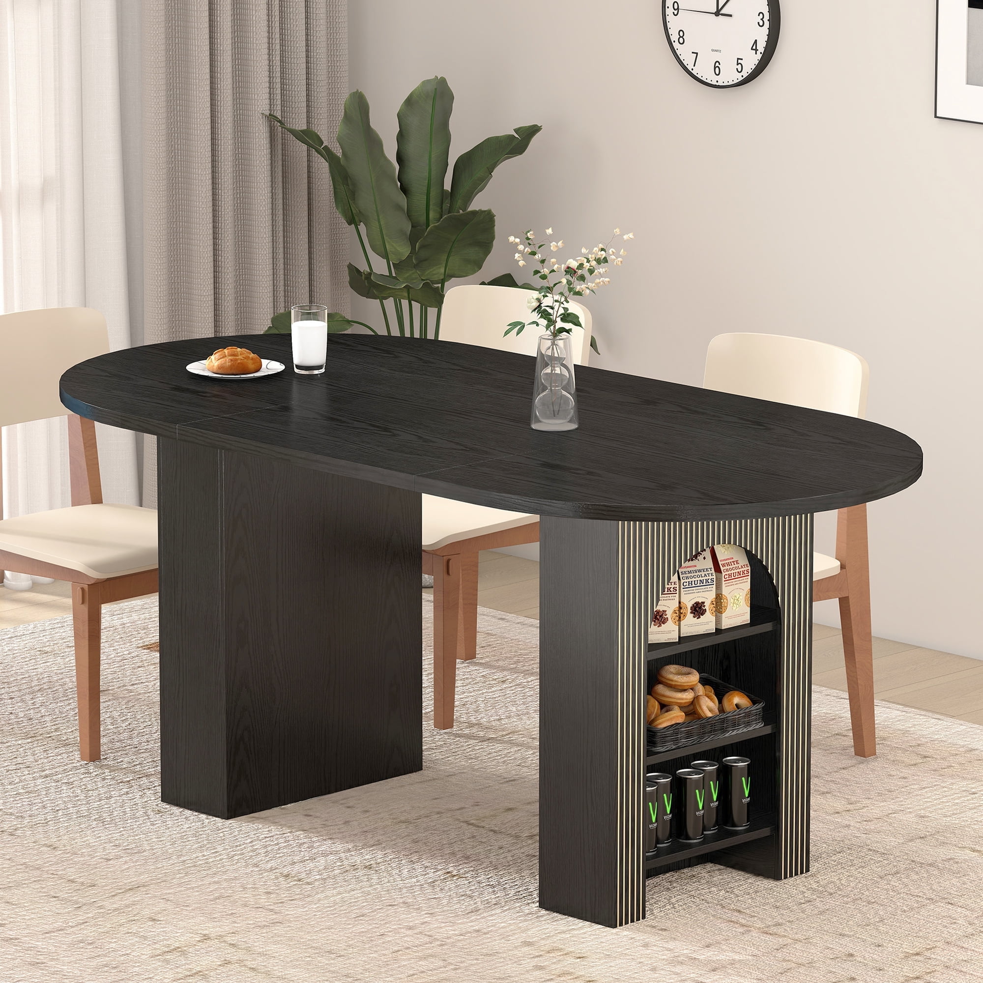 PHOYAL Black Oval Dining Table for 4-6 People, Large Dining Table