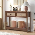 thumbnail image 1 of PHOYAL Boho Console Tables with Drawers Storage, 2 Tier Modern Narrow Sofa Cabinet Table for Entryway Living Room, Walnut, 1 of 7
