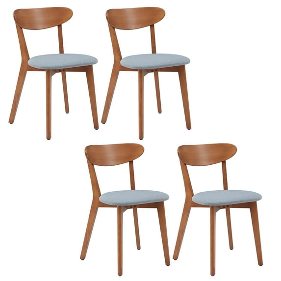 PHOYAL Dining Chairs Set of 4, Breathable Linen Fabric Curved Kitchen Chairs for Dining Room, Walnut
