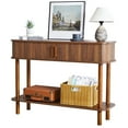 thumbnail image 1 of PHOYAL Fluted Console Table Sofa Table with 2 Tambour Sliding Doors and Open Storage Shelves, Modern Entryway Table Accent Table for Living Room Hallway Bedroom, Walnut, 1 of 8