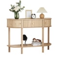 thumbnail image 1 of PHOYAL Fluted Half Oval Console Table with Drawers and Storage, Wooden Semi Elliptic End table with Shelf for Living Room, Half Round Side Table for Entryway Hallway, Beige, 1 of 7
