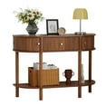 thumbnail image 1 of PHOYAL Fluted Half Oval Console Table with Drawers and Storage, Wooden Semi Elliptic End table with Shelf for Living Room, Half Round Side Table for Entryway Hallway, Walnut, 1 of 7