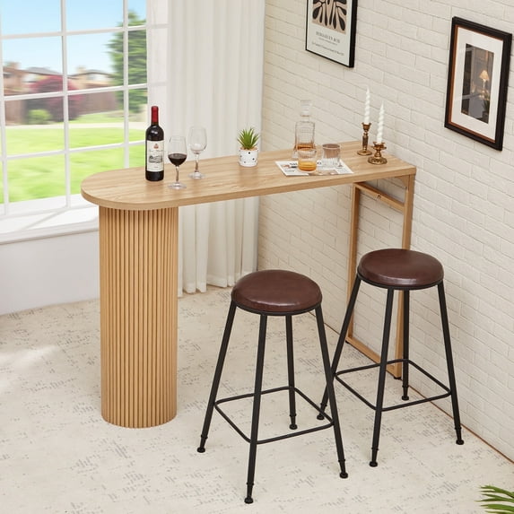 PHOYAL Fluted Kitchen Bar Table, 55.11" Long Half Oval Counter Height Pub Table for Dining Room Living Room, Natural