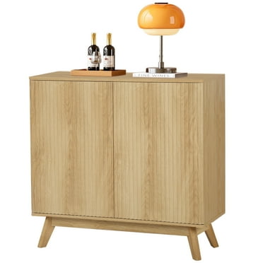 PHOYAL Fluted Sideboard and Buffets, Beige Buffet Cabinet with 2 Doors and Adjustable Shelves, Accent Cabinet for Living Room Kitchen Entryway