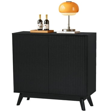 PHOYAL Fluted Sideboard and Buffets, Black Buffet Cabinet with 2 Doors and Adjustable Shelves, Accent Cabinet for Living Room Kitchen Entryway