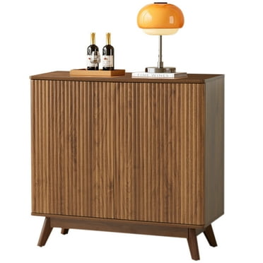 PHOYAL Fluted Sideboard and Buffets, Walnut Buffet Cabinet with 2 Doors and Adjustable Shelves, Accent Cabinet for Living Room Kitchen Entryway