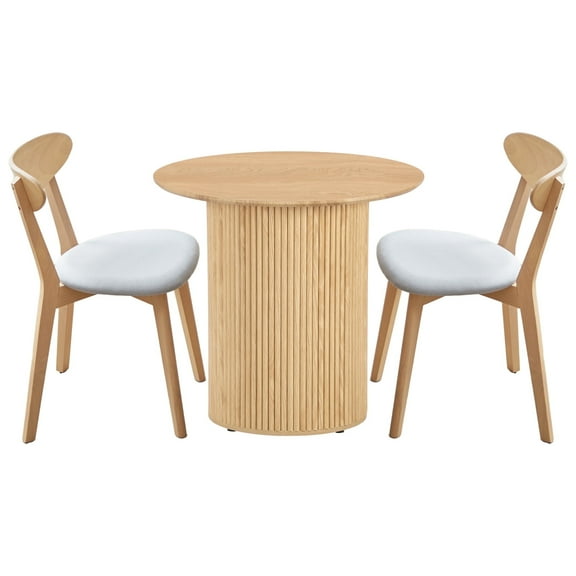 PHOYAL Fluted Small Round Dining Table Set for 2, 31.5 Inch Circle Dining Table Set for Kitchen Small Space Apartment, Beige (Dining Table and Chairs)