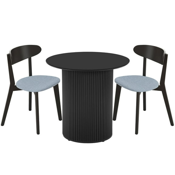 PHOYAL Fluted Small Round Dining Table Set for 2, 31.5 Inch Circle Dining Table Set for Kitchen Small Space Apartment, Black (Dining Table and Chairs)