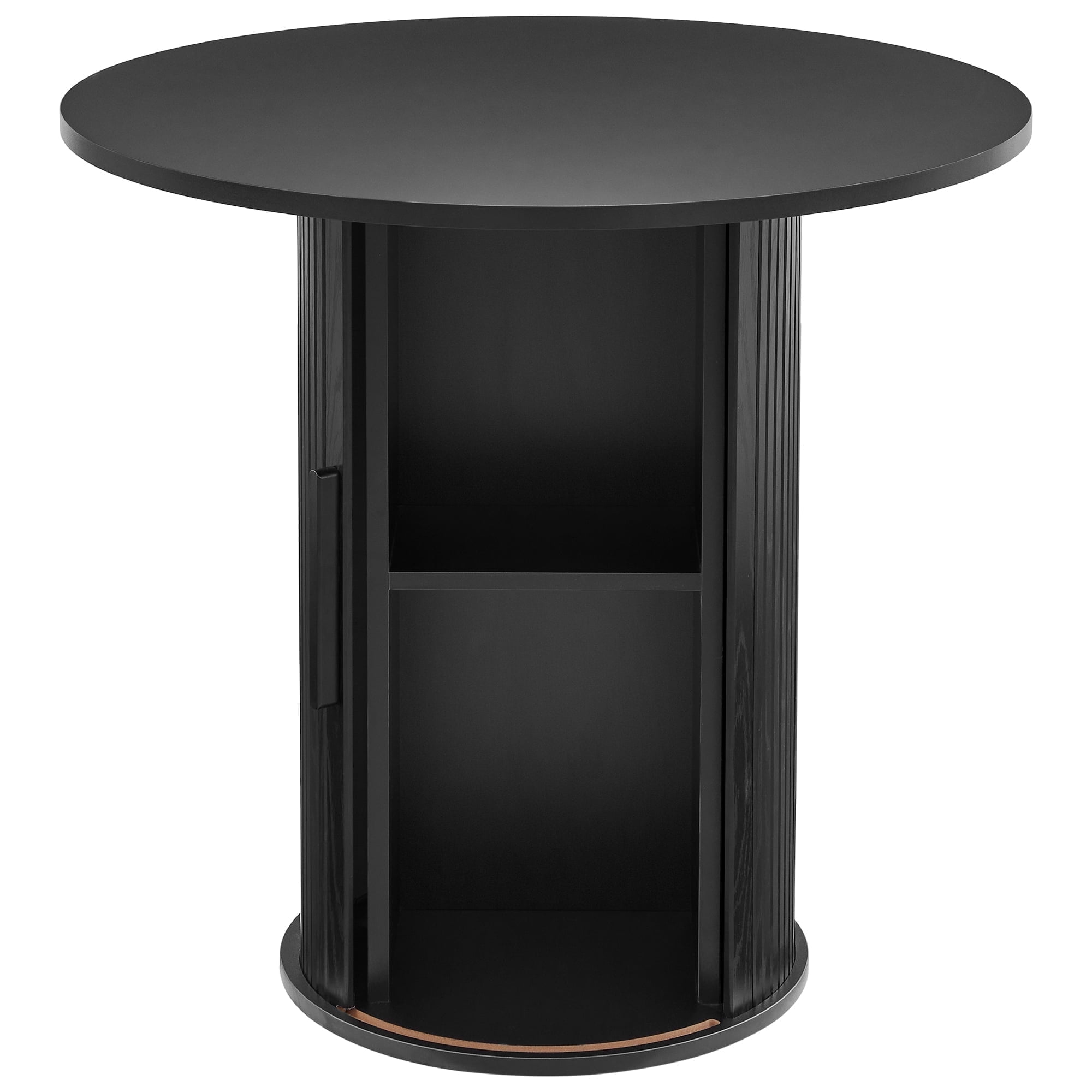 PHOYAL Fluted Small Round Dining Table for 2 with Sliding Door, 31.5 Inch Circle Dining Table with Storage for Kitchen Small Space Apartment, Black