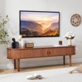 thumbnail image 1 of PHOYAL Fluted TV Stand for 60 inch TV , Modern Oval TV Console Table with Storage Compartment and 2 Doors, Gaming Entertainment Center with Sliding Door for Living Room, Bedroom, Office, Walnut, 1 of 6