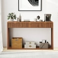 thumbnail image 1 of PHOYAL Fluted Walnut Console Table with 3 Drawers, Entryway Table with Storage Shelf, Narrow Wood Sofa Table for Hallway Living Room, 1 of 8