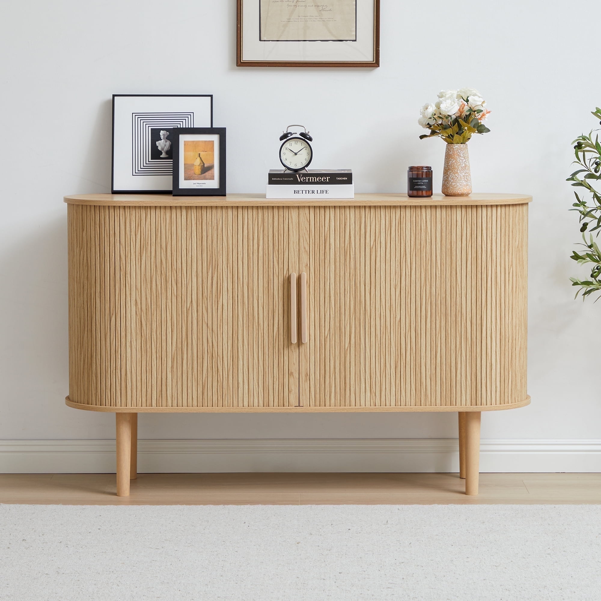 PHOYAL Oval Sideboards Buffets Cabinet, Fluted Sideboard Storage ...