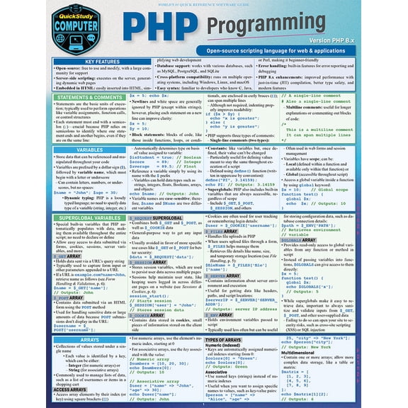 PHP Programming: A Quickstudy Laminated Reference Guide, (Paperback)