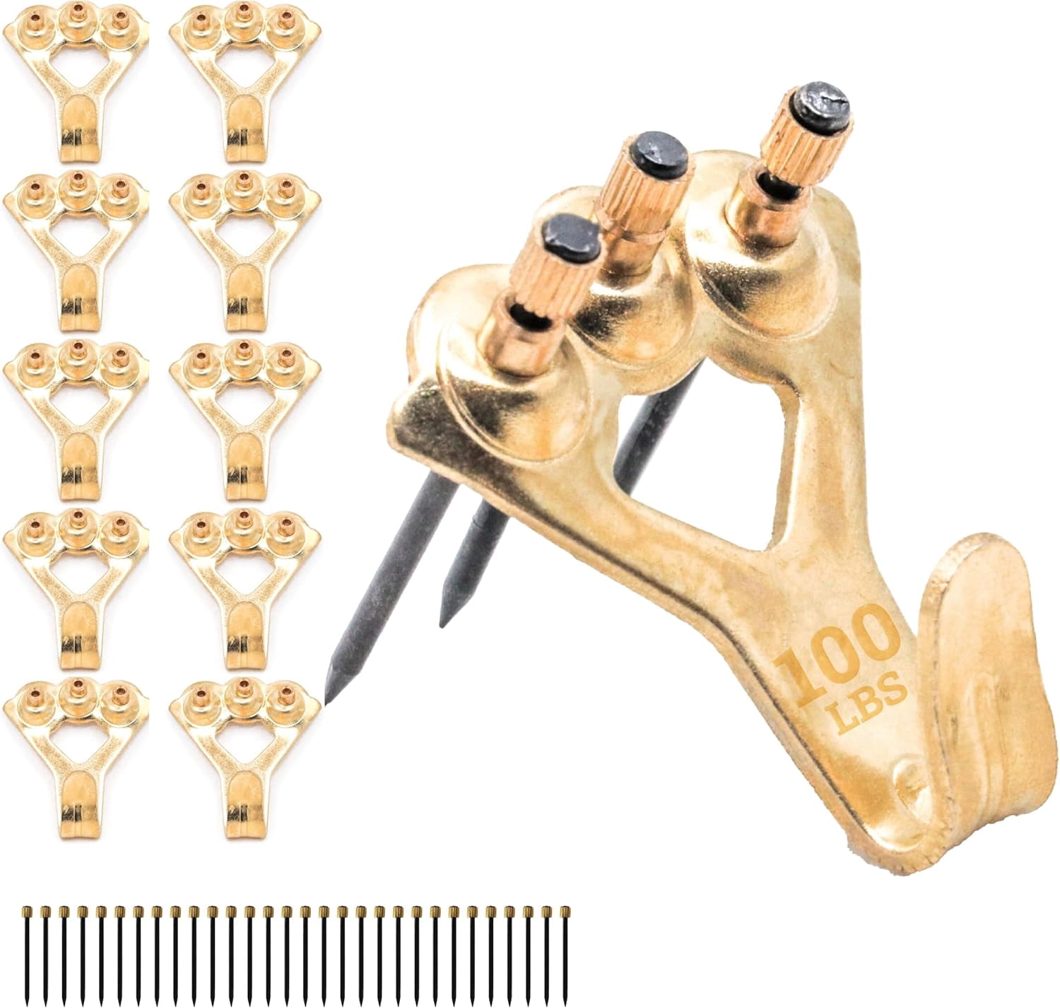 PHS 100 lb Picture Hanging H s – Heavy Duty Picture Hangers, 10 Pack Frame Hangers with Nails, Mirror Hanging Kit, Heavy Mirror Mounting Hardware for Drywall and Plaster