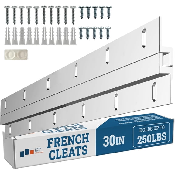 PHS French Cleat Hanger 30" Includes Anchor, Screws, and Bumpers - Mirror Hanging Kit, Z Clip, French Cleat Hanger Heavy Duty for Mirrors, Pictures, Art, Cabinets - Aluminum Z Bar Cleat - 1 Pack