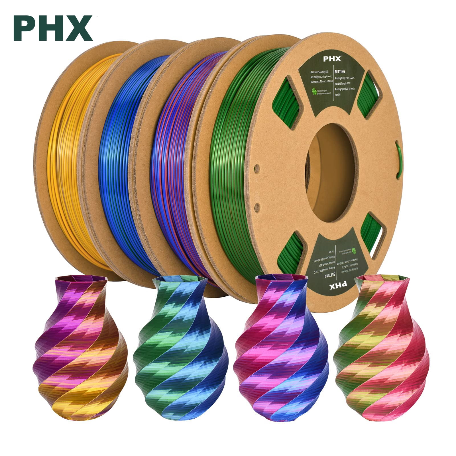 PHX 3D Printer Filament Bundle, Dual Color Filament, Silk PLA Filament ...