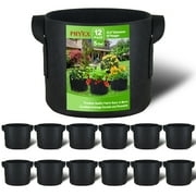 PHYEX 12-Pack 5 Gallon Black Grow Bags, Aeration Fabric Pots with Durable Handles, Come with 12 Pcs Plant Labels