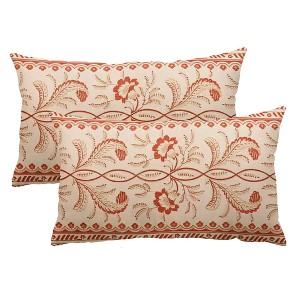 PHYHOO 12 x 20 Set of 2 French Country Cushion Covers with Orange Morris Floral Pattern Decoration Pillowcases for Bed, Living Room, Outdoor, Car 12x20inch