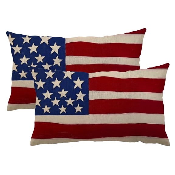 PHYHOO 12x20 Inch Set of 2 Rustic USA Flag Vintage American Flag Patriotic Striped Design Stars Old Aged Grunge Art Decor Lumbar Pillow Case Cushion for Sofa Couch Bed 12x20inch