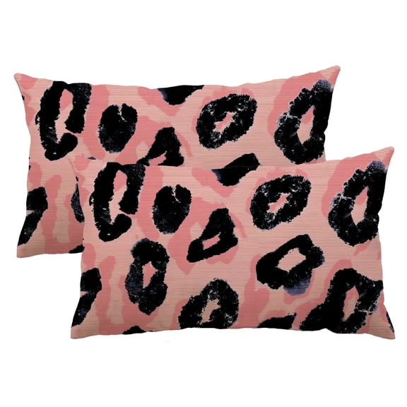 PHYHOO 2-Pack 12x20 Inch Pink Leopard Print Throw Pillow Covers Pastoral
