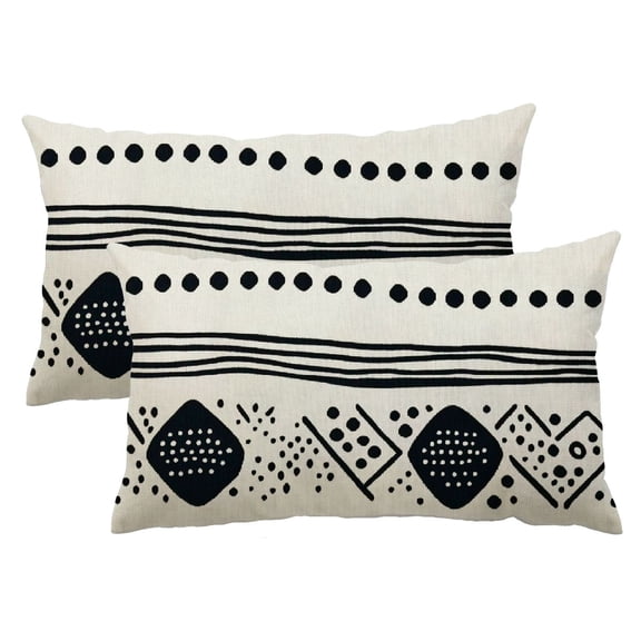PHYHOO 2 Pcs 12x20 Inch Decorative Lumbar Pillow Cases African Print Bogolan Pattern Cushion Cover 12x20inch
