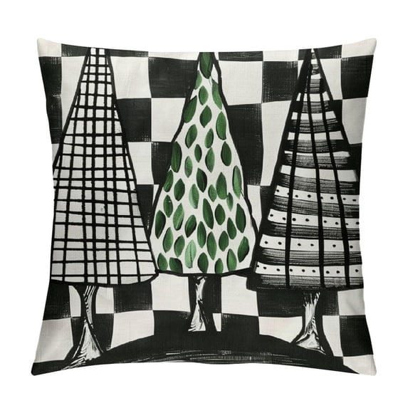 PHYHOO AVOIN Watercolor Christmas Tree Throw Pillow Cover, Holiday Buffalo Plaid Cushion Case Decoration for Sofa Couch