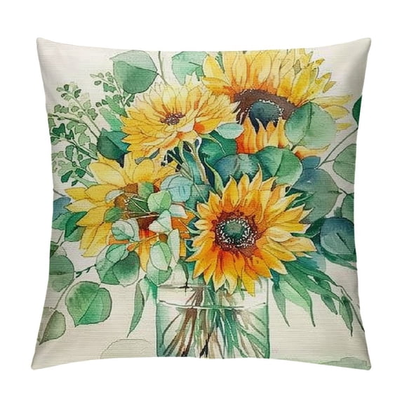 PHYHOO AVOIN Watercolor Sunflower Throw Pillow Cover,  Eucalyptus Leaves Summer Holiday Party Cushion Case for Sofa Couch