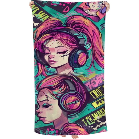 PHYHOO Abstract Anime Girl Printed Microfiber Sand Free Pool Towel Lightweight Oversized Quick Dry Absorbent Compact Travel Must Have for The Swimming Summer Cruise Ship Essentials 30x60in
