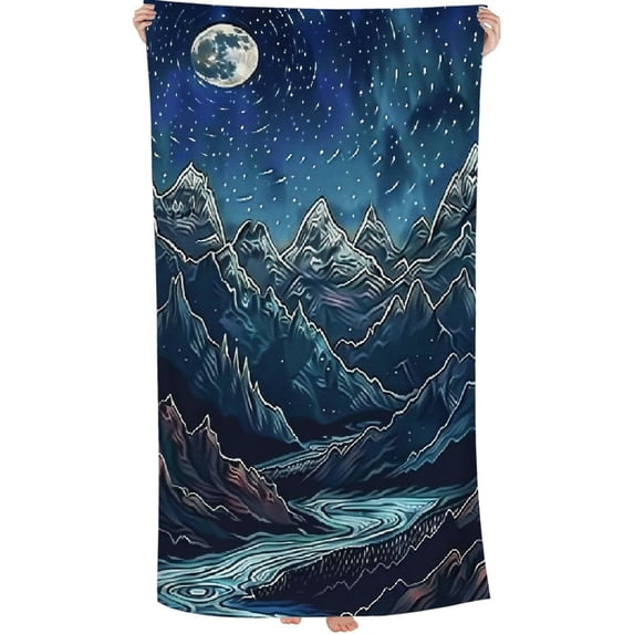 PHYHOO Abstract Art Oversized Quick Dry Microfiber Beach Towel Mountain Moon Lightweight Sand Free Towel Super Soft & Absorbent for Travel Swimming Sports 30x60in