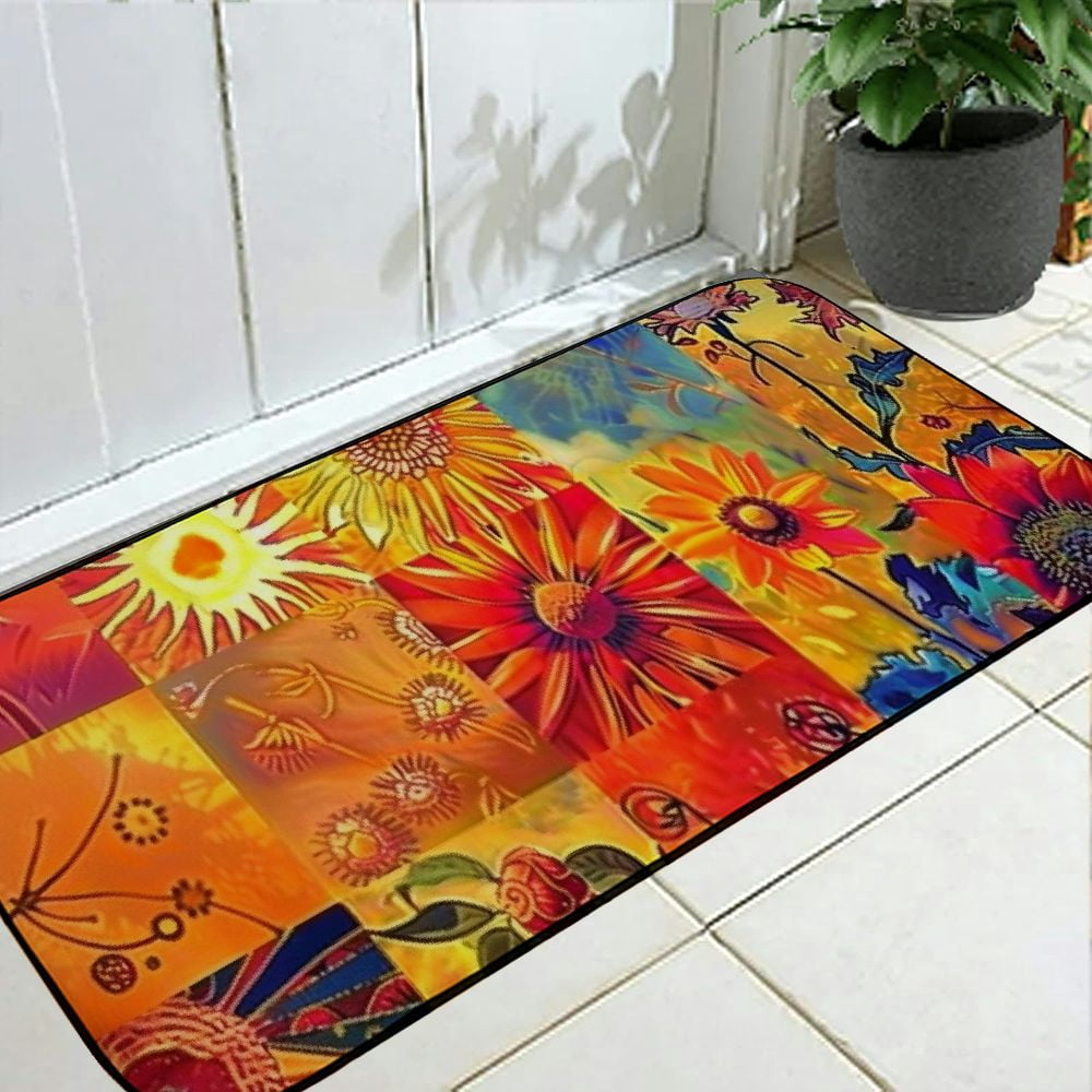 PHYHOO Abstract Door Mat Outdoor Indoor, Sun Doormat for Front Door Entryway, Floral Non Slip Doormat Rug with Rubber Backing, Warm Absorbent Areas Mats Outside Patio Home Entrance 19.68*47.24 in