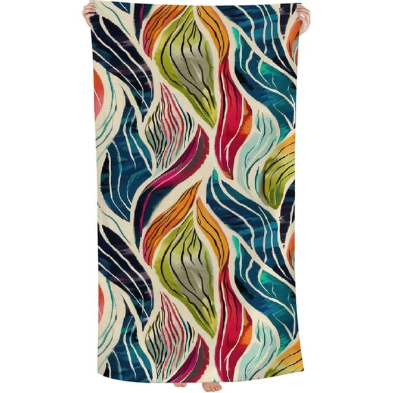 PHYHOO Abstract Feather Bohemian Beach Towel, Sand Free Microfiber Beach Blanket, Quick Dry Absorbent Bath Towels for Swimming Pool, Camping, Picnic, Yoga Gym Sports 30x60in