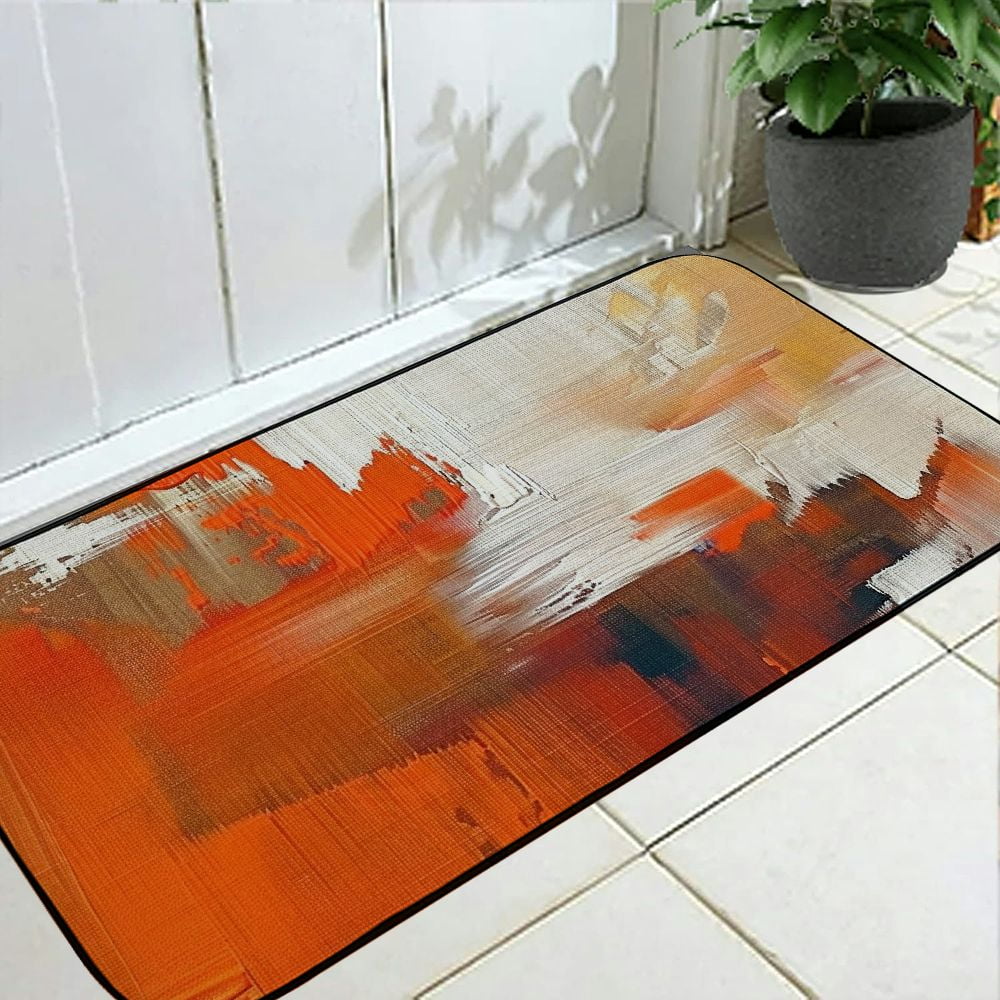 PHYHOO Abstract Orange Bath Mat Burnt Orange Brown Oil Painting Ombre Watercolor Grunge Brushstrokes Colorful Art Modern Home Decor,Bathroom Mat/Bedroom Rug 19.68*47.24 in